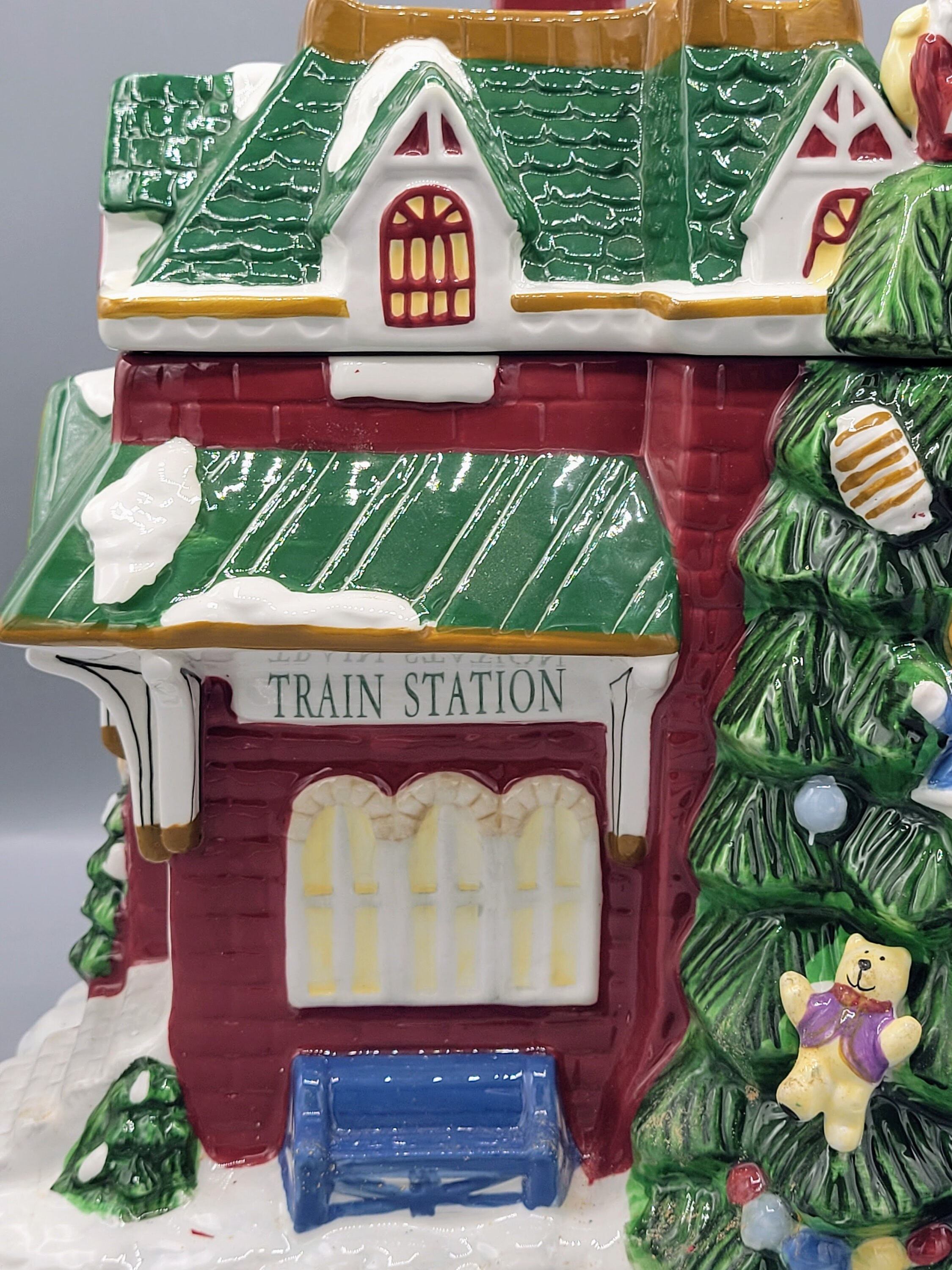 Spode Christmas Tree Village Ceramic Cookie Jar W Original Box