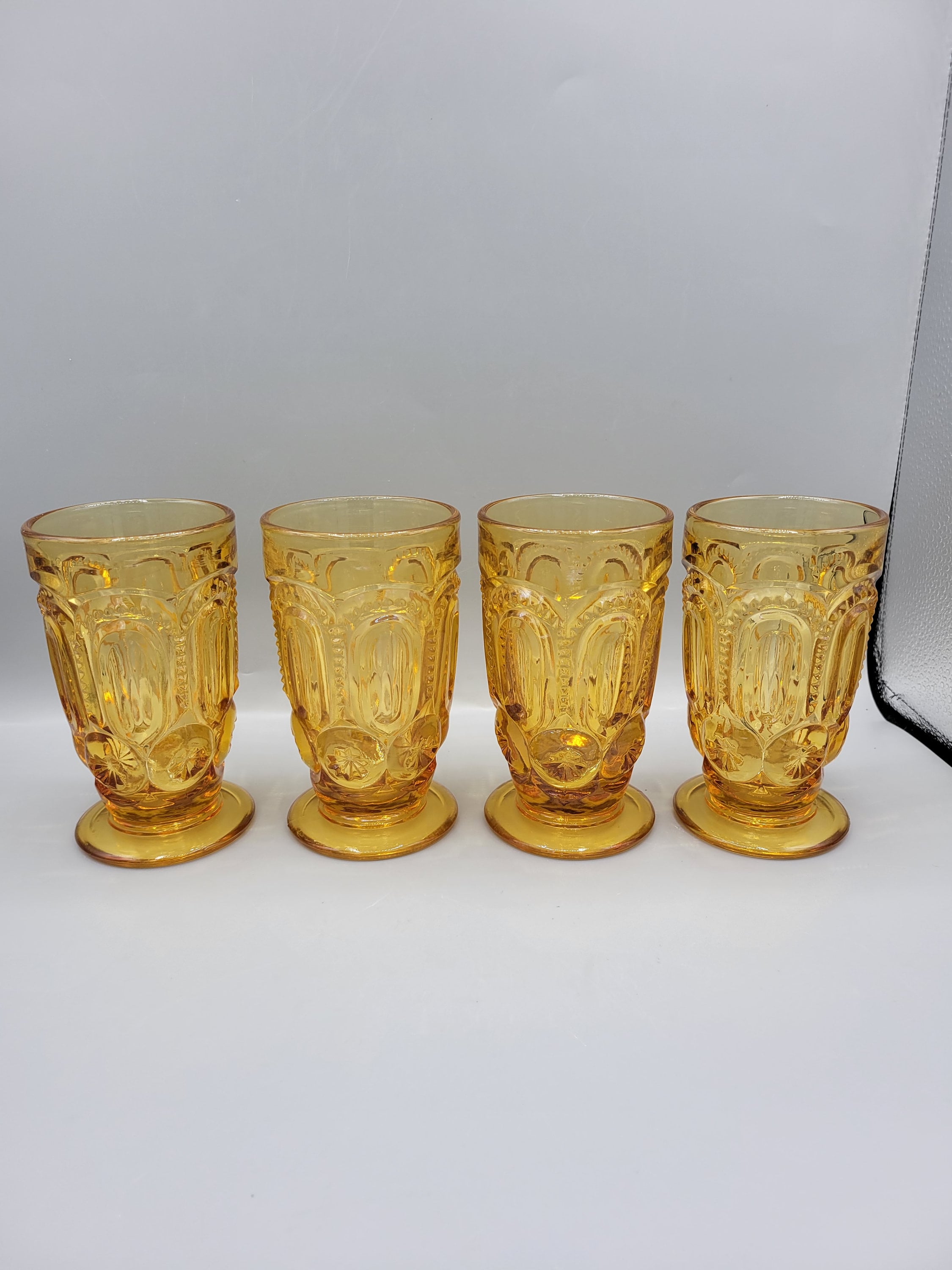 MCM LE Smith Moon & Star Amber Gold Footed Iced Tea Glasses