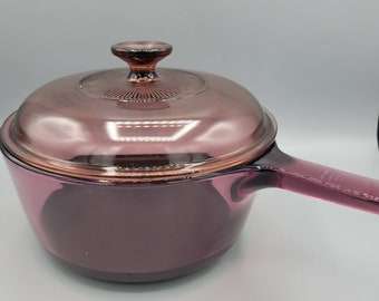 Vintage Corning Visions Ware Cranberry Pink Glass Cookware Pots You Choose:  1.5 or 2.5 Liter Nonstick Teflon Line Saucepans & PYREX Lids 