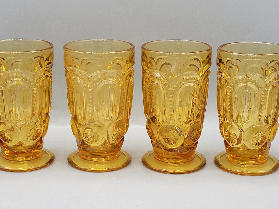 MCM LE Smith Moon & Star Amber Gold Footed Iced Tea Glasses