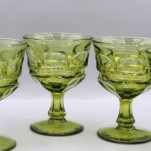 Retro Fostoria Argus Green Glasses You Choose: Wine Glasses or Water Goblets ~ Mid Mod Century Glassware Set Shabby Chic Dinner Party Vibes