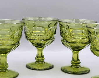 Retro Fostoria Argus Green Glasses You Choose: Wine Glasses or Water Goblets ~ Mid Mod Century Glassware Set Shabby Chic Dinner Party Vibes