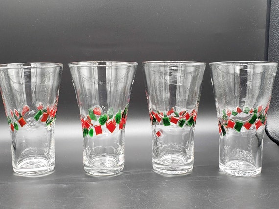 Hand Blown Drinking Glasses With Red & Green Confetti Set of 4 Mexican Art  Seeded Bubble Glasses Holiday Home Barware Cinco De Mayo 