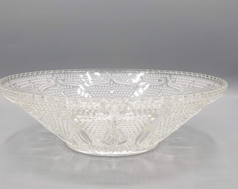 Vintage Federal Glass Heritage Clear Mid Century Sandwich Glassware Serving Bowl ~ Empire Scrolls & Flowers, 12.5" Beaded Centerpiece Dish
