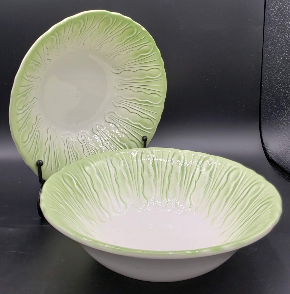 Pair of Ceramic Pasta Bowls Side Serving Bowls Green Retro Etsy