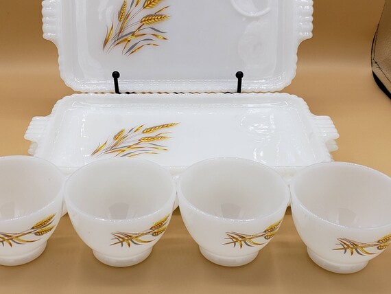 Anchor Hocking Fire King Wheat Milk Glass Snack Set Snack Cup or 1.5 QT Dish