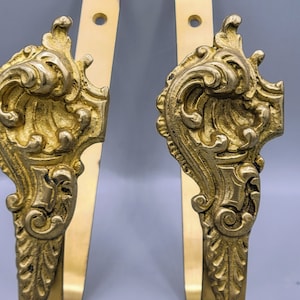 Antique French Nouveau Gilded Bronze Curtain, Drapes Metal Tie Backs ~ Victorian Baroque Home Décor ~ Scrolls Swirled Golden Pullback Hook