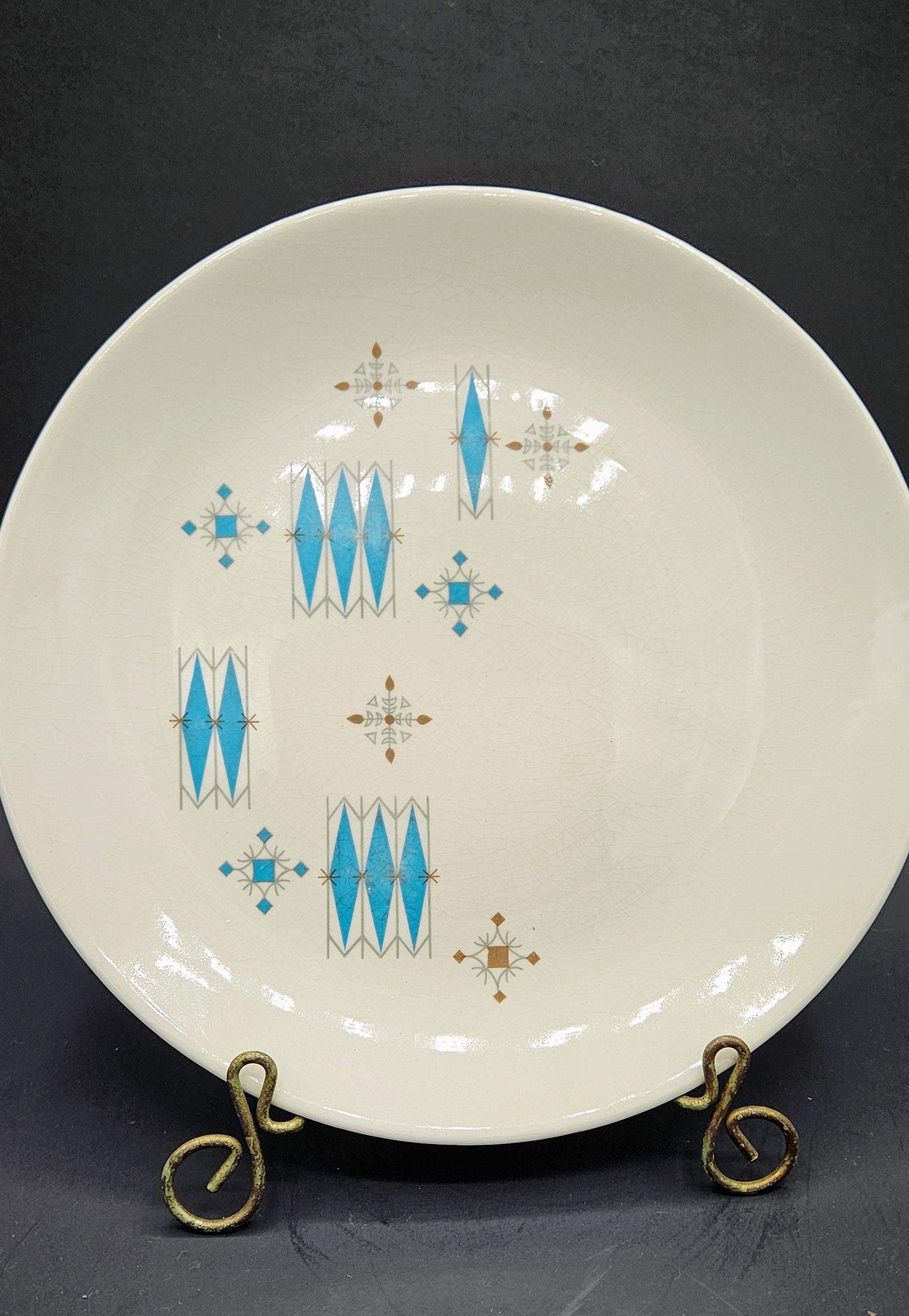 ミッドセンチュリー　プレート デンマーク製　Mid Century Plate Mt Clemens Modern Blue Dinner Plate ~ MCM Atomic Dinnerware