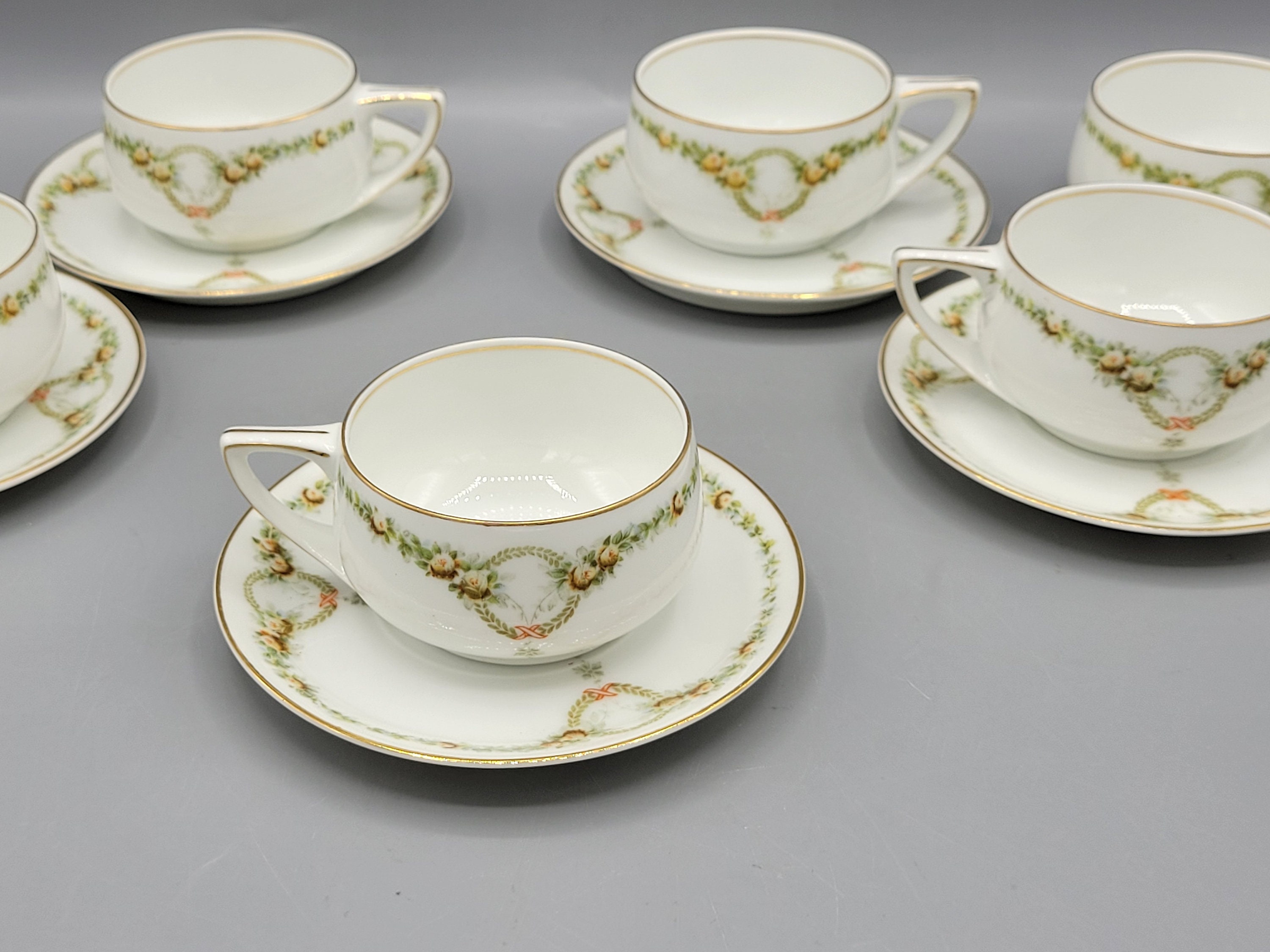 Rosenthal Donatello Briar Rose ~ Demitasse Tea Cups & Saucers X 5