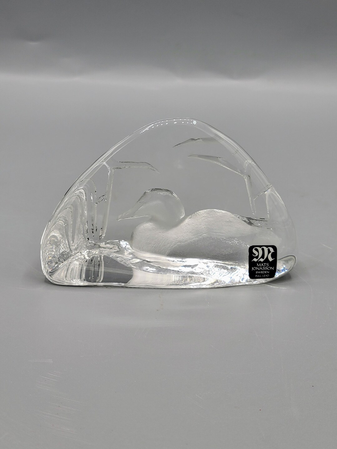 Mats Jonasson Sweden Full Lead Crystal Glass Paperweight Mallard Duck