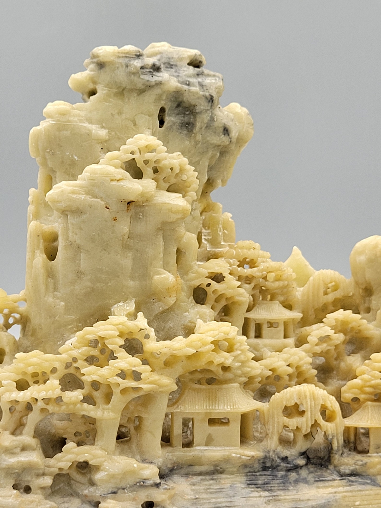 Antique Asian Carved Soapstone Mountain Village Pagodas Etsy