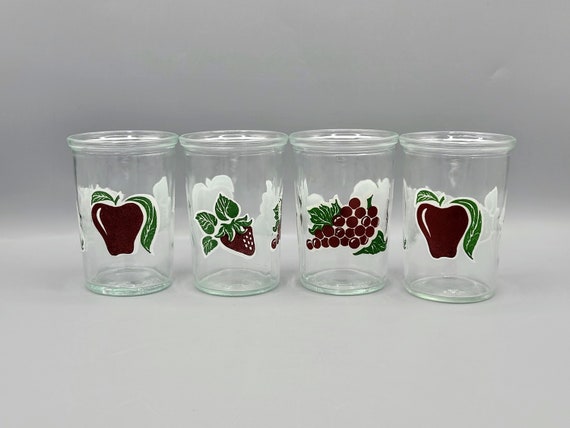 Bama Jelly Jar Drinking Glasses Fruit Motif Set of 4 Juice