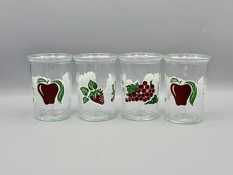 Set of Bama 4 Jelly Jar Drinking Glasses Fruit Motif Juice Etsy