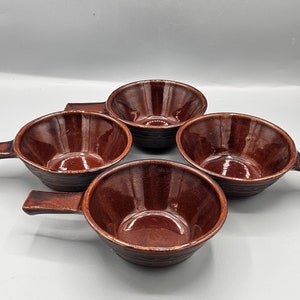 Western Mar-Crest Daisy & Dot Brown Glazed Stoneware Dishes You Choose: Set of 4 Individual Casseroles, Lug Bowls or Split Oval Vegetable