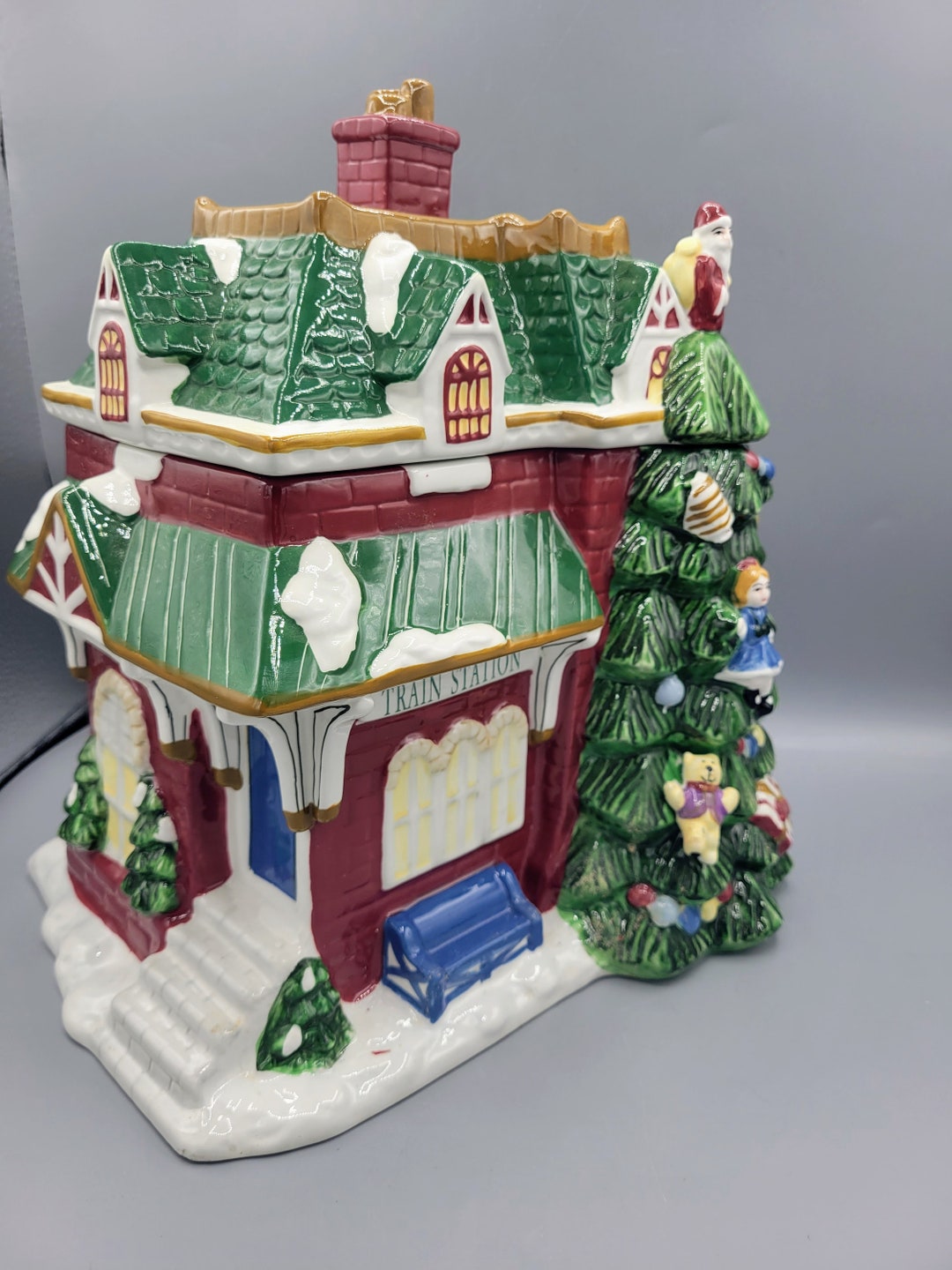 Spode Christmas Tree Village Ceramic Cookie Jar W Original Box Etsy