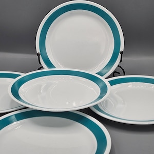 Sundance Teal Corelle CorningWare Replacement Bread & Butter aka Salad Dinnerware Plates ~ 1990s Retro Aqua Turquoise Glass 7.25&quot; Dishes Set