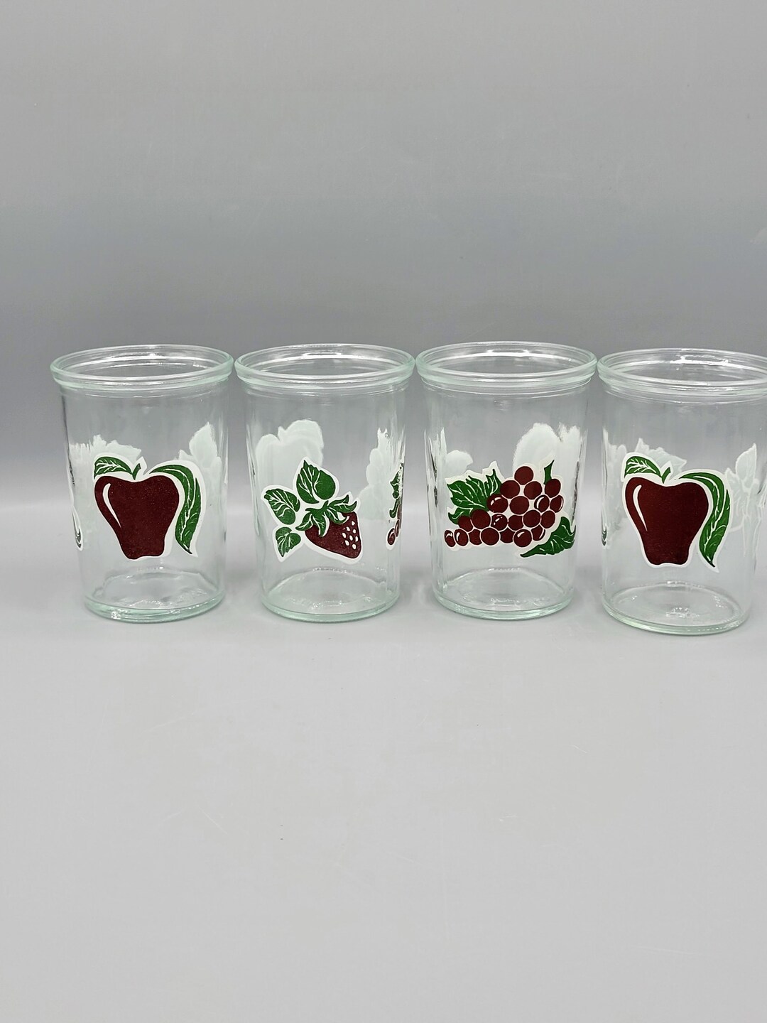 Bama Jelly Jar Drinking Glasses Fruit Motif Set of 4 Juice Glassware by