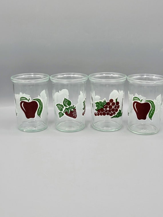 Bama Jelly Jar Drinking Glasses Fruit Motif Set of 4 Juice Glassware by  Ball Farmhouse Aesthetic Country Kitchen Childhood Memories 