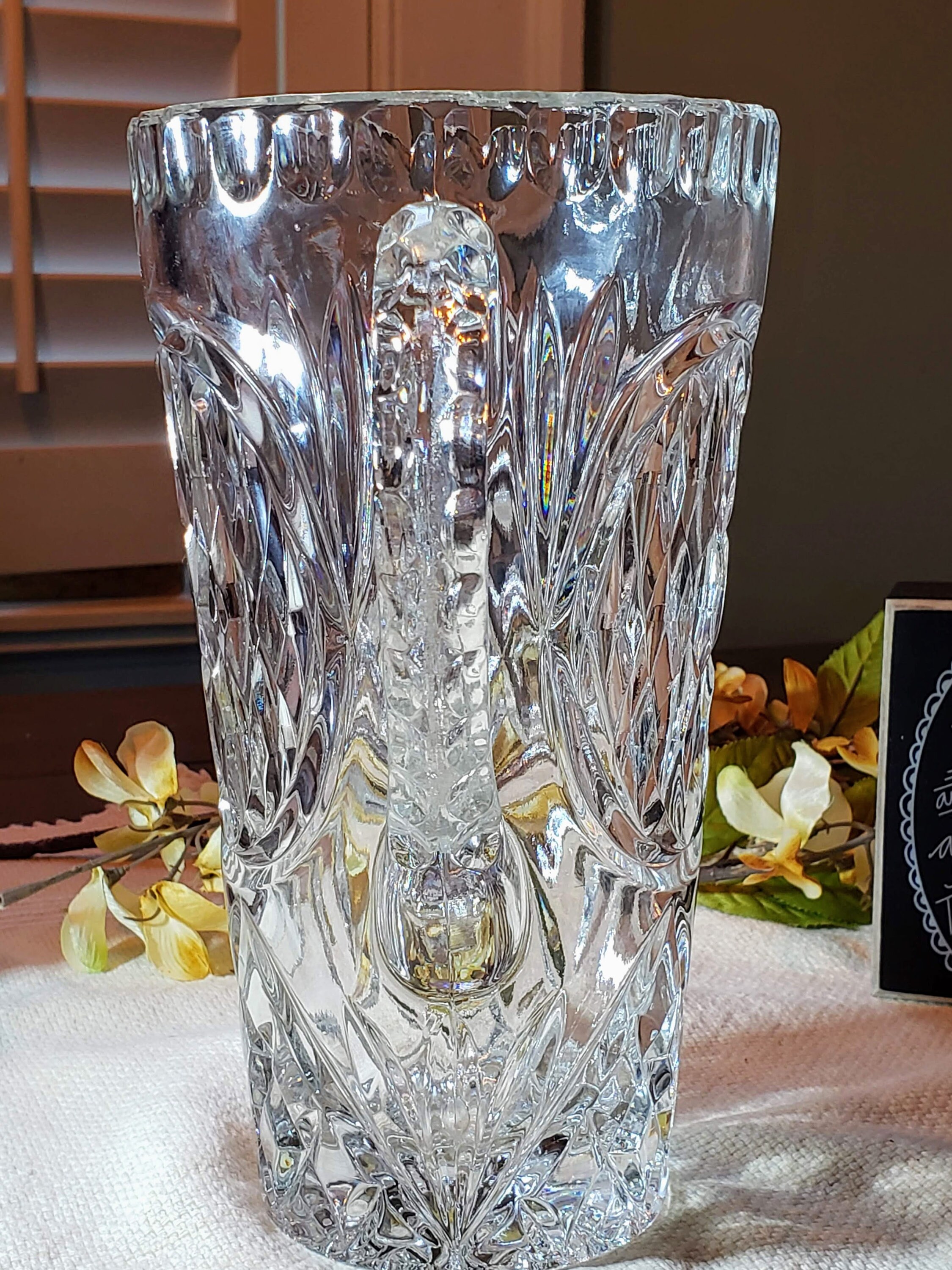 Heavy Lead Crystal Pitcher Diamond Cut Fans and Thumbprint Etsy