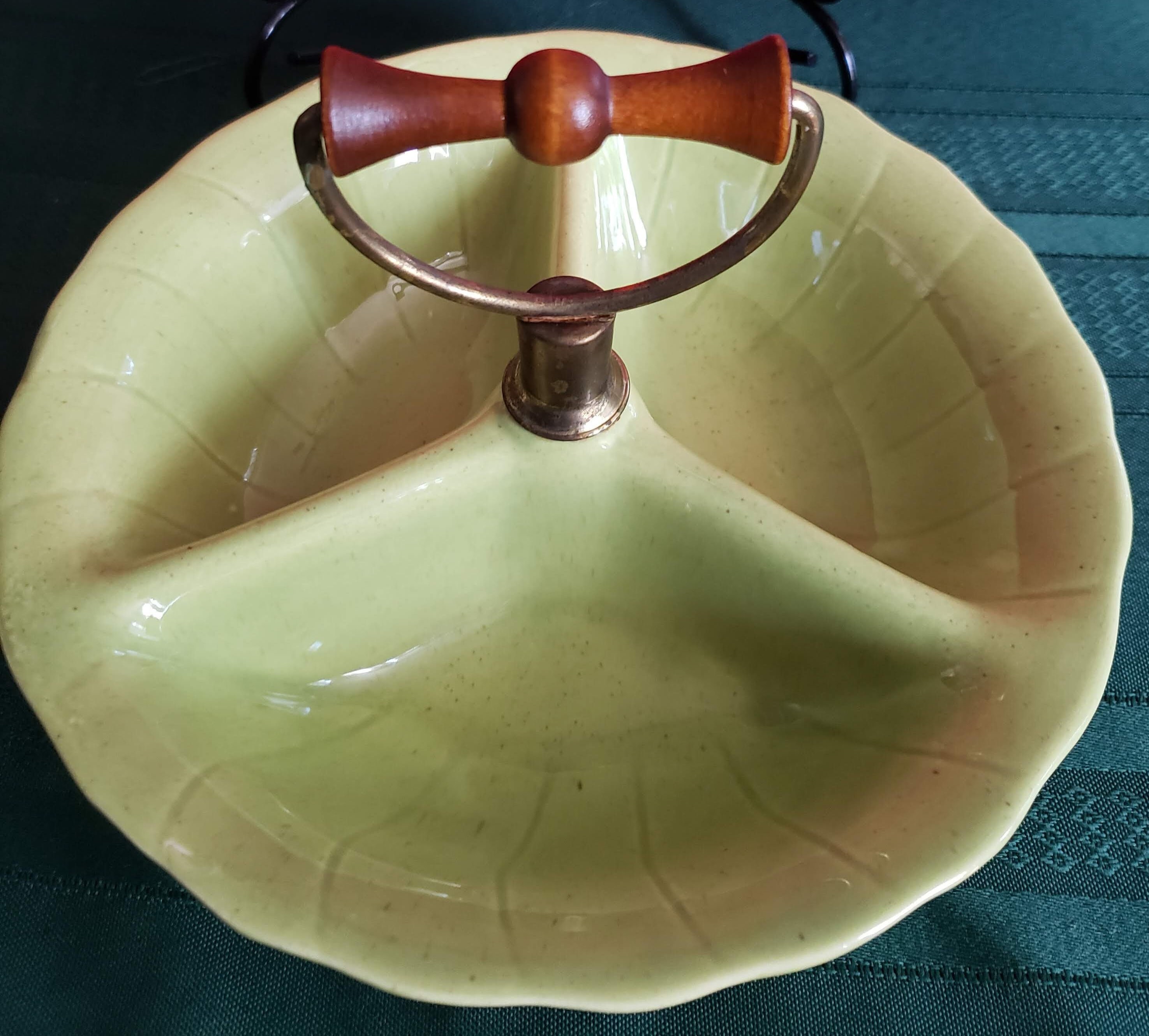 P.B.C. Central Valley Livin' 入手困難レア皿盤！ Valley Vista California Pottery Green Leaf Chip And Dip Dish Mid