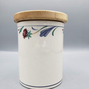 Poppies on Blue by Lenox Chinastone Kitchen Canisters ~ You Choose: Large, Medium or Mini China Dinnerware Matching Pattern, Rustic Wood Lid
