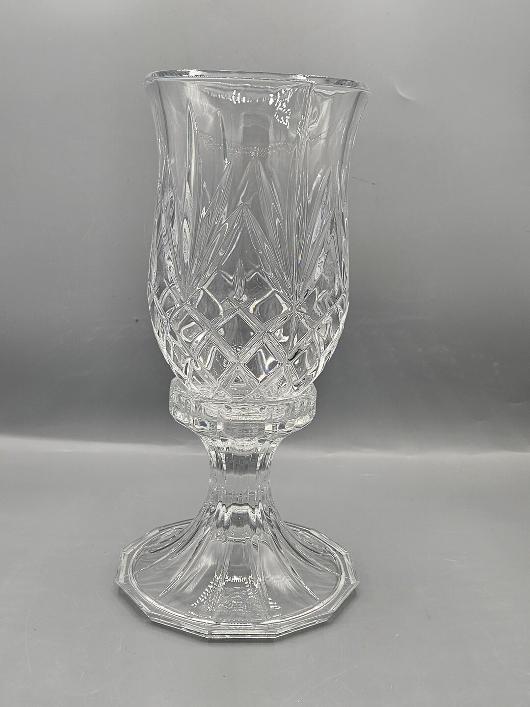 Large Godinger Lexington Hurricane Lamp Style Candle Holder Pineapple Cut Lead Crystal Taper