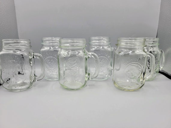 Vintage Mason Jar Mugs Glass Drinking Jars With Handles & Lids 16 oz Set of  6