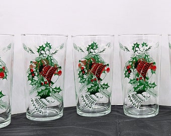 Mid Century Hazelware Set of 5 Holiday Tumblers ~ Red, White