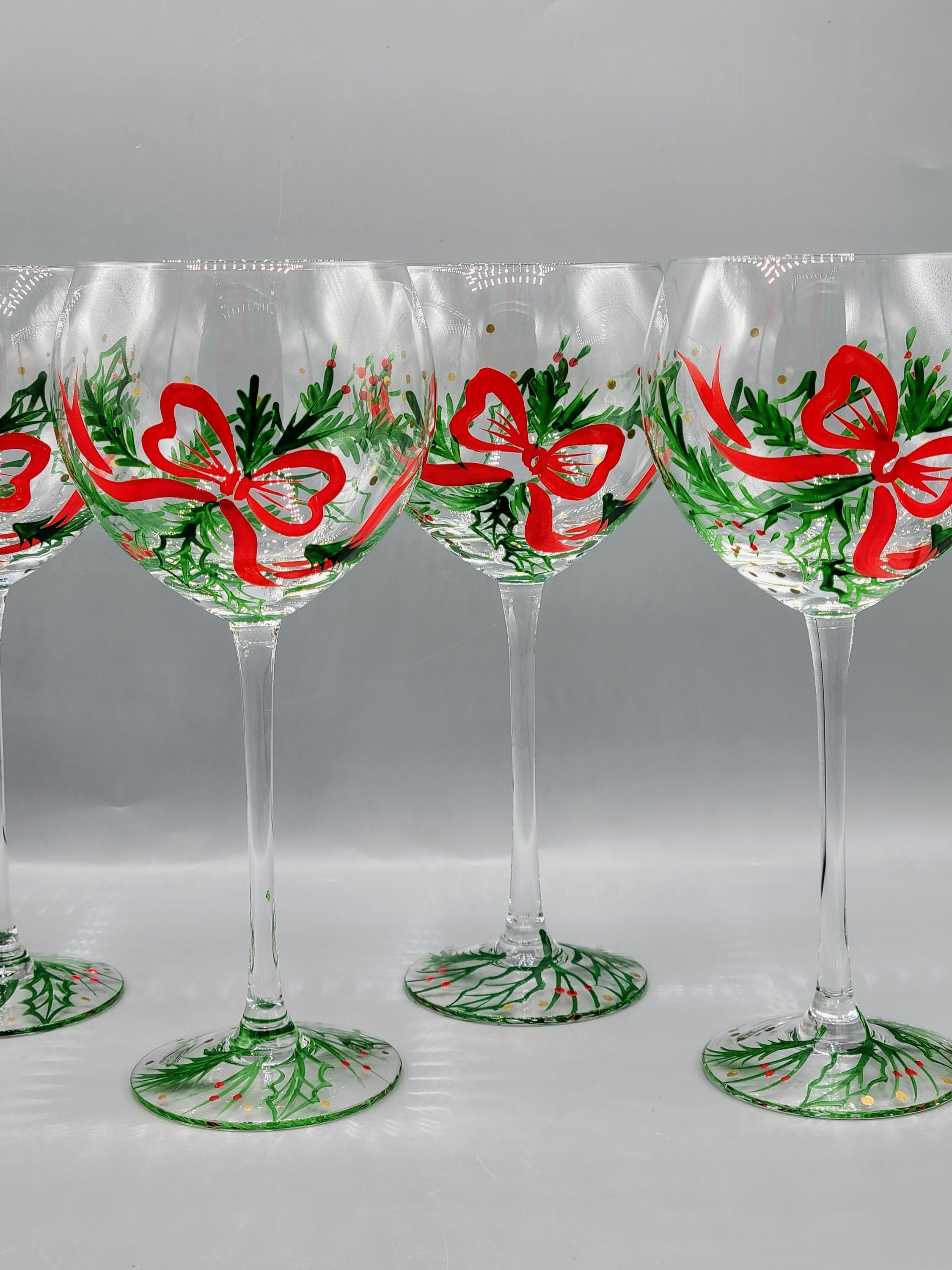 Lenox Christmas Blown Crystal Wine Glasses Gems Handpainted