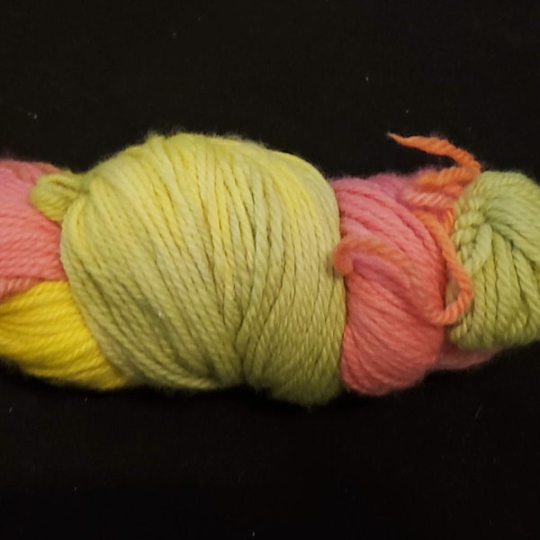Original 100Purewool Skein ~ 3.5oz Girly Colorway Pink Green Yellow ~ Wool Project Yarn for Baby ~ Finish Your Project ~ Scarf, Hat, Longies