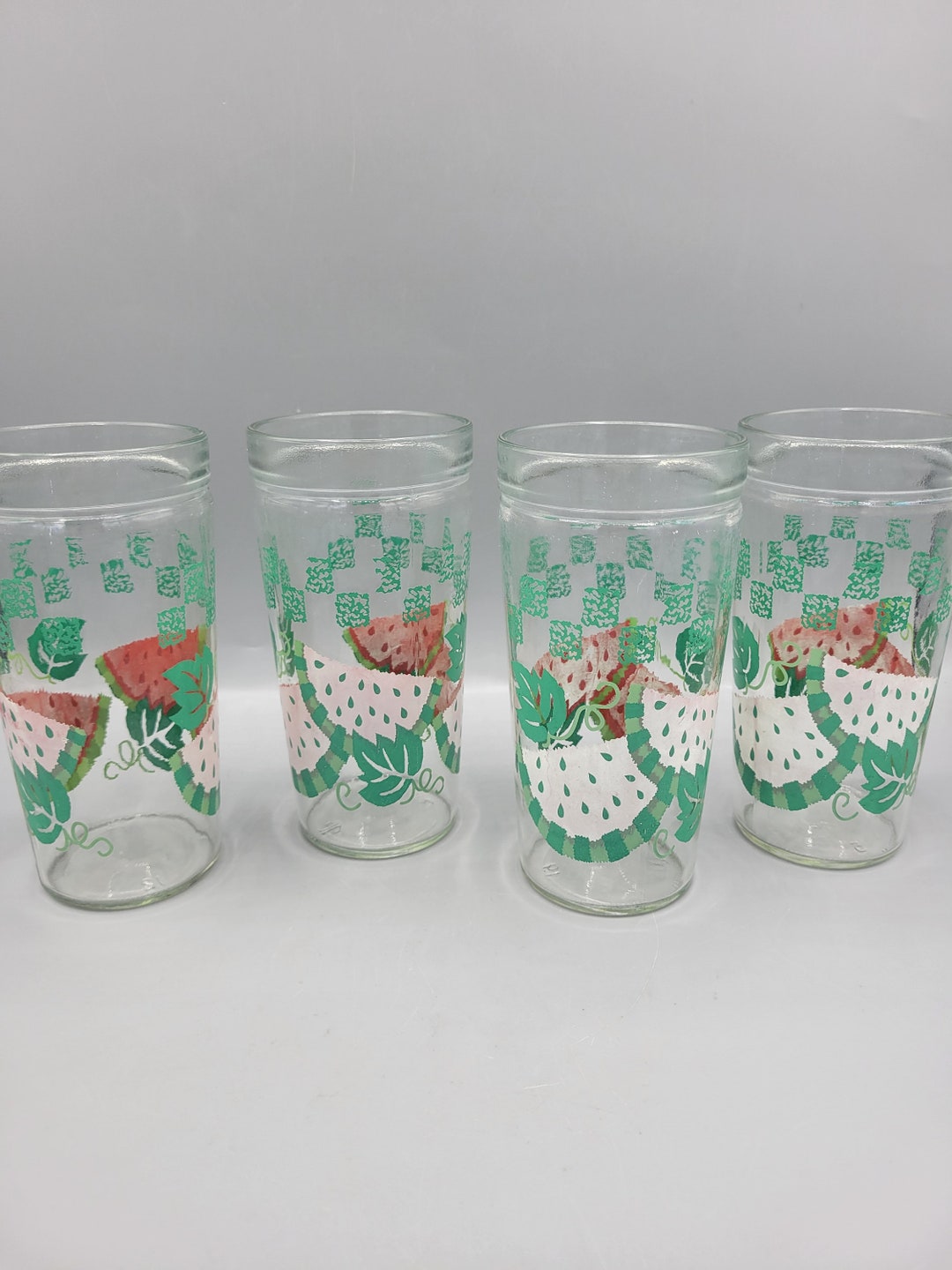 Set of 4 Watermelon Jelly Jar Drinking Glasses With Green Etsy