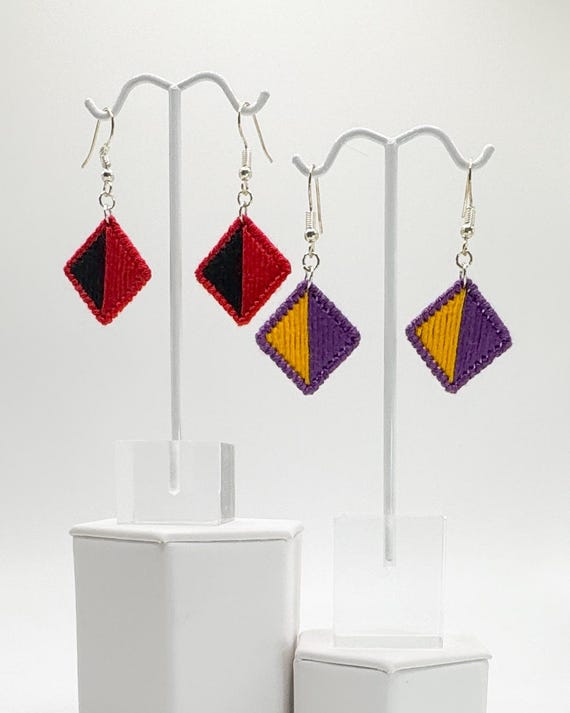 Custom team and school colors dangle earrings