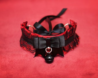 collar necklace red collar Kitten play Collar BDSM Collar cuffs Day Collar kawaii Collar Choker DDLG collar Princess Kittenplay neko V1