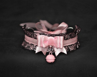 DDLG Choker All-White Lolita Style Kitten Play Collar Petplay Collar BDSM Collar Neko Choker Fashion Choker Satin-Lined /& Tug-Proof