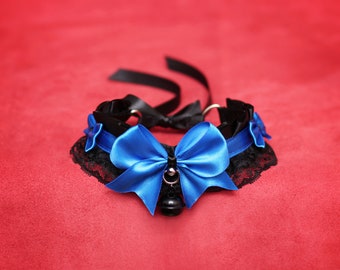 Blue DDLG choker bell ddlg Kitten Play Collar Lace Choker BDSM Collar bdsm Kitten choker abdl kink bdsm daddys girl pet play collar sex toys