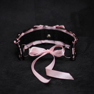 Pink DDLG choker bell ddlg Kitten Play Collar Lace Choker BDSM Collar bdsm Kitten choker abdl kink bdsm daddys girl pet play collar sex toys image 2