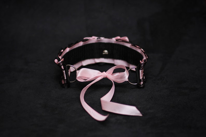 Pink DDLG choker bell ddlg Kitten Play Collar Lace Choker BDSM Collar bdsm Kitten choker abdl kink bdsm daddys girl pet play collar sex toys image 2