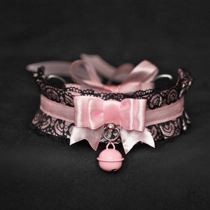 Pink DDLG choker bell ddlg Kitten Play Collar Lace Choker BDSM Collar bdsm Kitten choker abdl kink bdsm daddys girl pet play collar sex toys Pink & Black