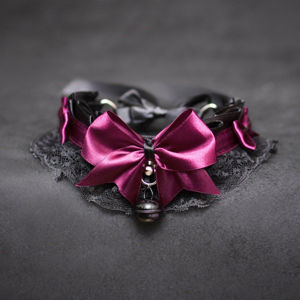 BDSM Collar DDLG choker bell Kitten Play Collar Lace Choker bdsm Kitten choker abdl adult toy bdsm daddy kink Burgundy choker sex toys