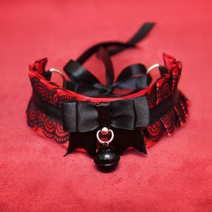 Pink DDLG choker bell ddlg Kitten Play Collar Lace Choker BDSM Collar bdsm Kitten choker abdl kink bdsm daddys girl pet play collar sex toys Black & Red