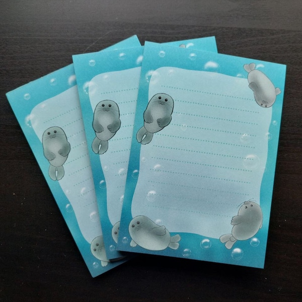 Notepad Sheets DIN A6 Cute Seals Ocean Theme for Notes and Daily Tasks