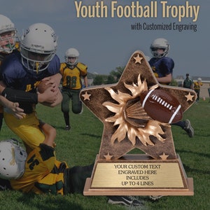 Youth Football Trophy - Customized Award Trophies for Football - Team Sports for Kids - 5.25”