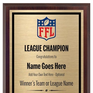 Fantasy Football Award Plaque - Personalized Award for Champion - Trophy for League Winner - Choose Your Size!