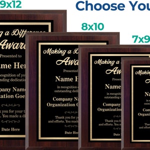 Custom Laser Engraved Plaque Award Making a Difference on Black and ...