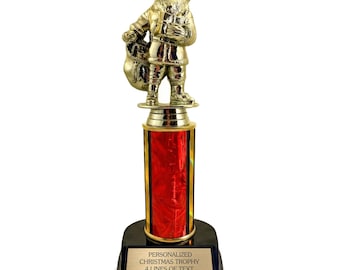 Christmas Trophy - Santa Claus Award with Customizable Plate - Personalized Holiday Contest Trophy for Decorating, Ugly Sweater and More
