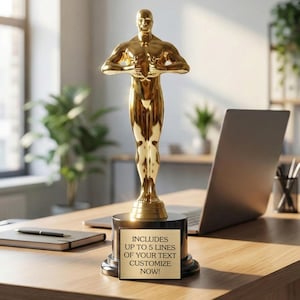 Custom Trophy 10.5 Inches Tall - Personalized Golden Statue Award with Customizable Engraved Plate