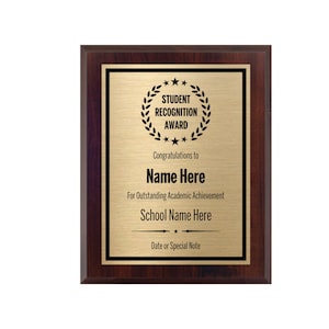 Student Recognition Award - Customized Academic Plaque for Students