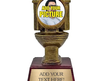 Toilet Trophy for Last Place - Funny Loser Award with Picture and Engraved Plate - 6 Inches Tall