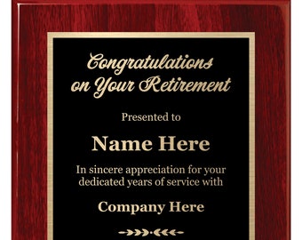 Personalized Retirement Plaque - Custom Award Gift for Retiree - Choose Your Size: