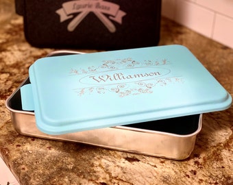 Personalized Baking Pan with Custom Engraved Lid 13"x9", Choose Your Design - Add Your Name and Text!